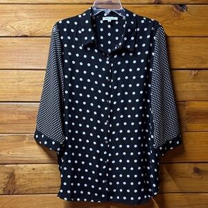Rose & Olive Black Blouse with White Polka Dots